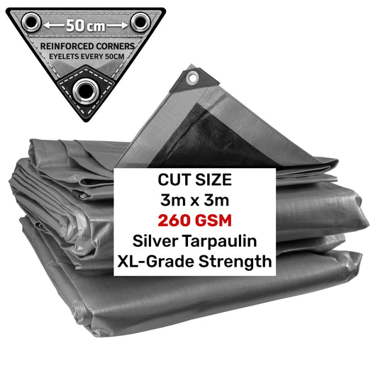 Silver XL-Grade Tarpaulin 3m x 3m