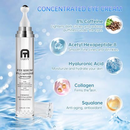 Tarvy Eye Serum 8% Caffeine with 360° Massage Ball – Under Eye Care