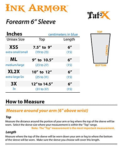 Tat2X Ink Armor Forearm 6-Inch Tattoo Cover Up Sleeve – No-Slip Gripper, Made in USA, Brown Town, Single Sleeve