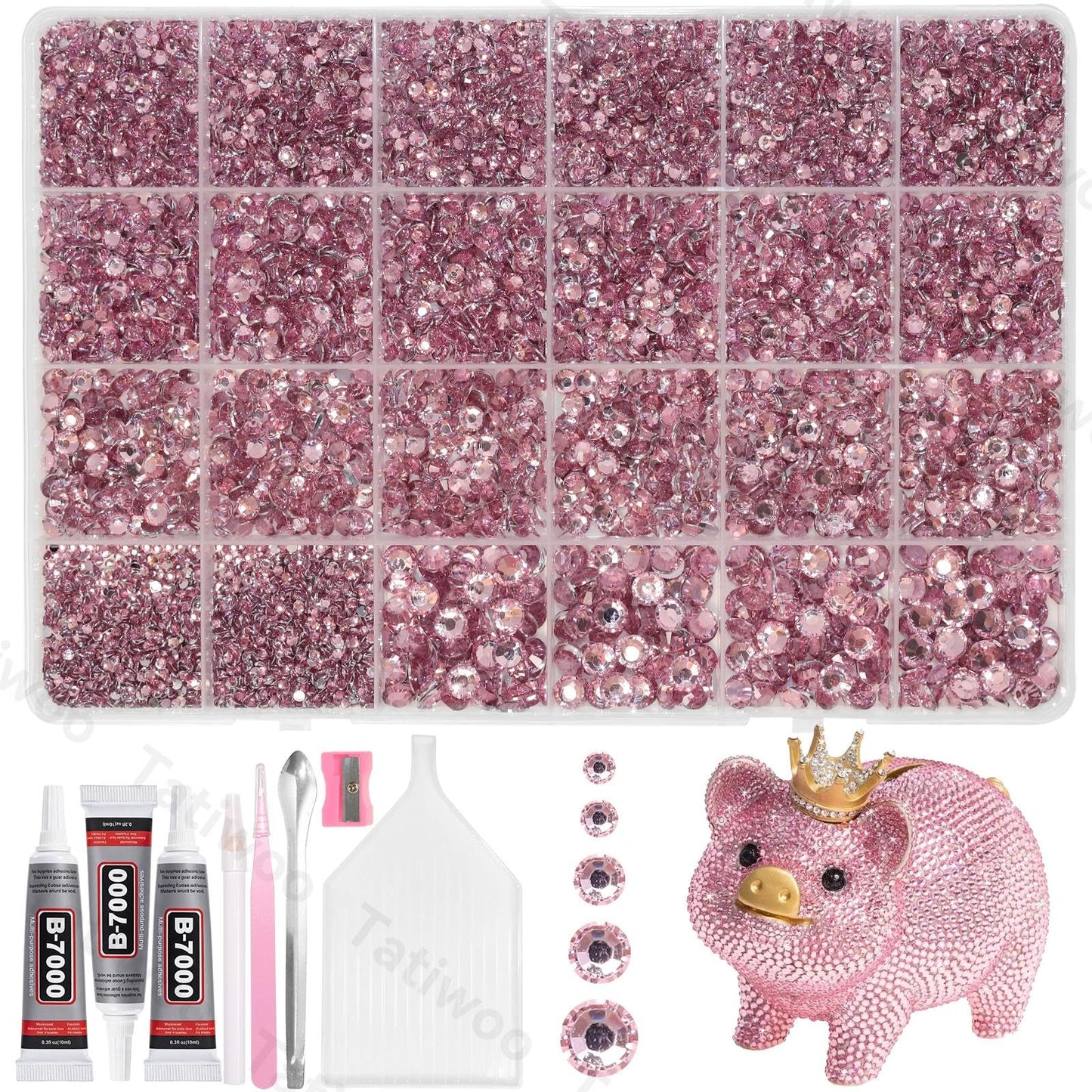 Tatiwoo 20,000pcs Light Pink Flatback Rhinestones Kit — 2–6mm Crystal Gems for DIY Crafting