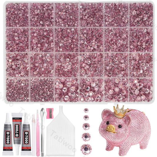 Tatiwoo 20,000pcs Light Pink Flatback Rhinestones Kit — 2–6mm Crystal Gems for DIY Crafting