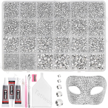 Tatiwoo 20000Pcs Silver Flatback Rhinestones Kit – Complete Bedazzling Tool Set