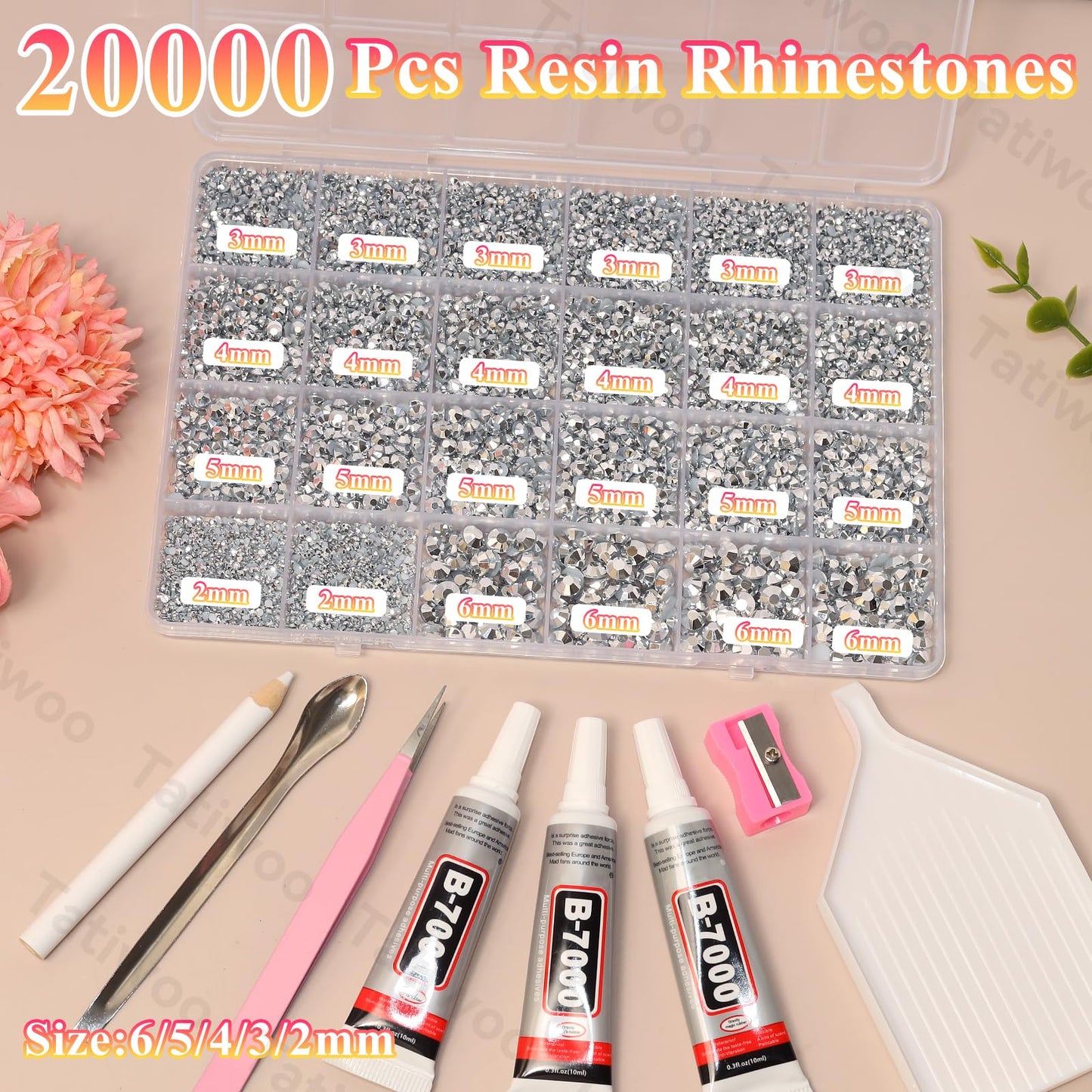 Tatiwoo 20000Pcs Silver Flatback Rhinestones Kit – Complete Bedazzling Tool Set