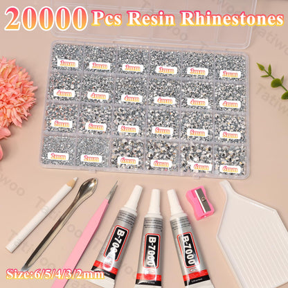 Tatiwoo 20000Pcs Silver Flatback Rhinestones Kit – Complete Bedazzling Tool Set