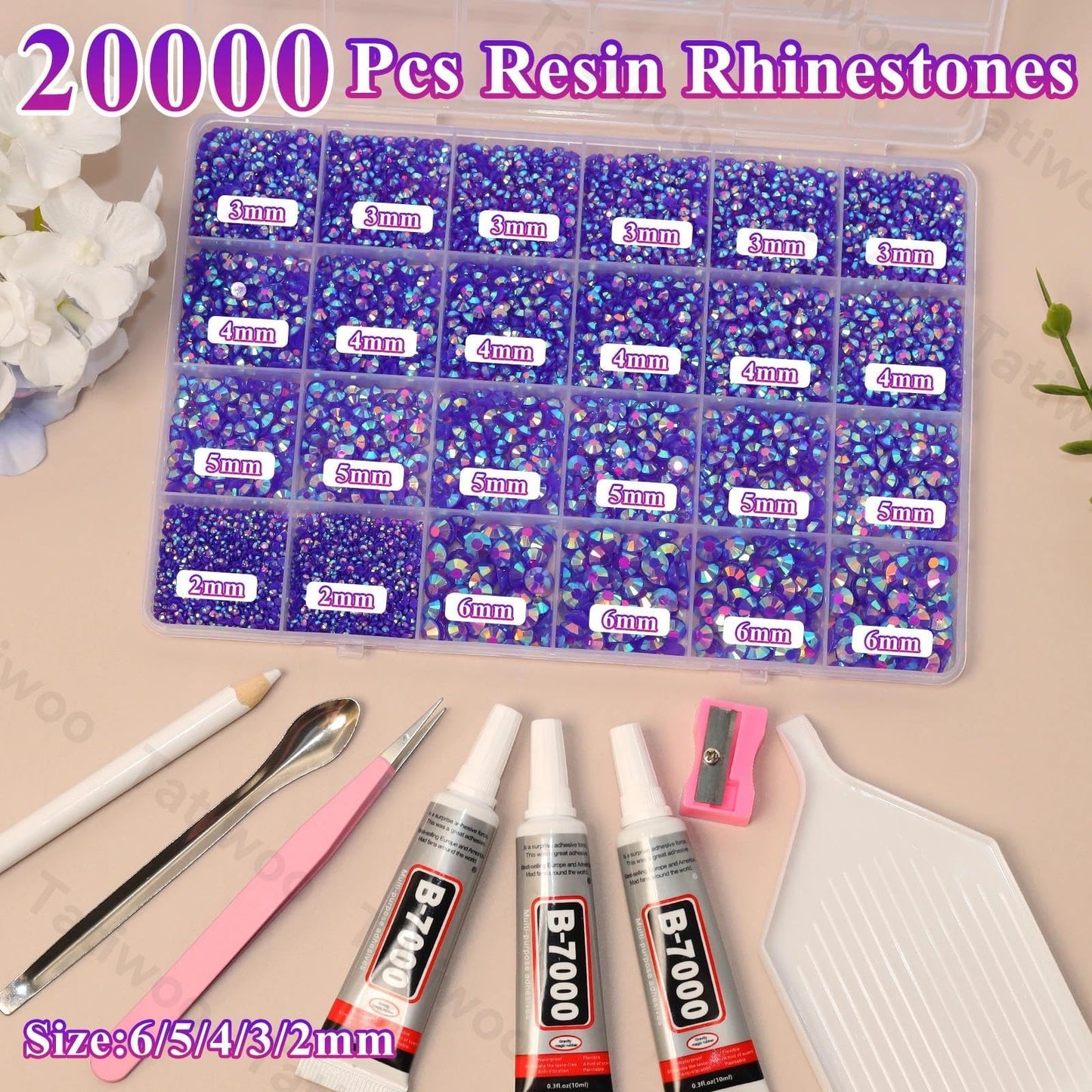 Tatiwoo 20000P Purple AB Flatback Rhinestones Kit – All-in-One Bedazzling Set