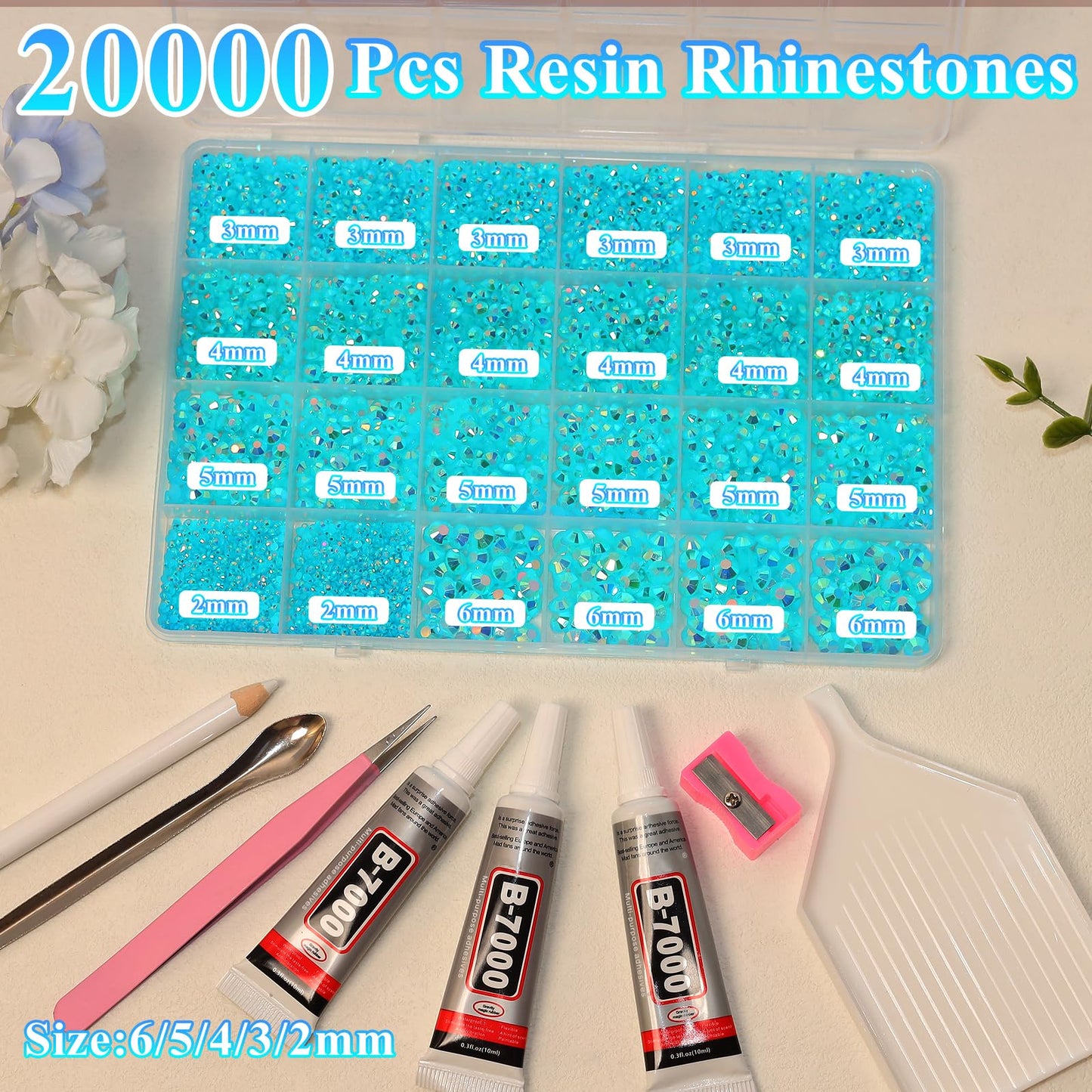Tatiwoo 20,000 Pcs Blue AB Flatback Jelly Rhinestones Kit – Complete Bedazzling Set for Crafting