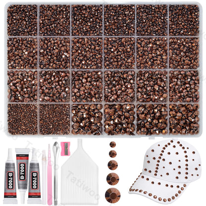 Tatiwoo 20,000 Bronze Tan Flatback Rhinestones Kit for DIY Crafting & Decor