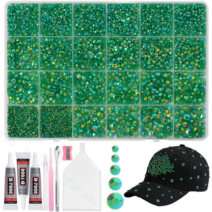 Tatiwoo 20000Pcs Dark Green Flatback Jelly Rhinestones – Mixed Sizes for Crafts, DIY, Tumblers