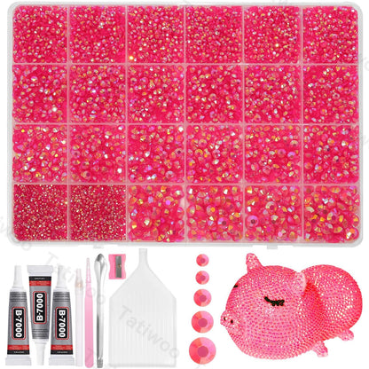 Tatiwoo 20,000 Pcs Dark Pink Flatback Jelly Rhinestones Kit – Mixed Sizes for DIY Crafts