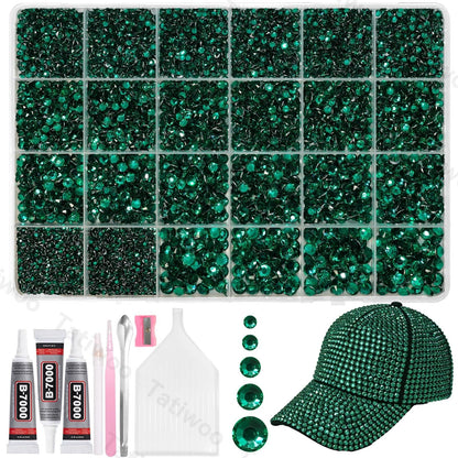 Tatiwoo Emerald Green 20000Pcs Flatback Jelly Rhinestones – Mixed Sizes for Crafting, DIY Decor, Tumblers