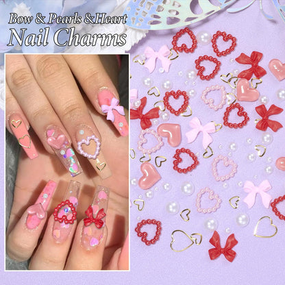 Tatiwoo 220 Pcs Valentines Gold Bow Heart Nail Charms – Y2K Nail Art Jewelry for Valentine’s Day