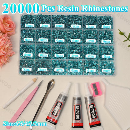 Tatiwoo 20000Pcs Lake Blue Flatback Jelly Resin Rhinestones – Mixed Sizes for DIY Crafting