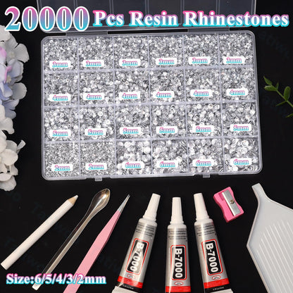 Tatiwoo 20000Pcs Silver White Crystal Flatback Rhinestones Kit – Mix Sizes for Crafting & DIY