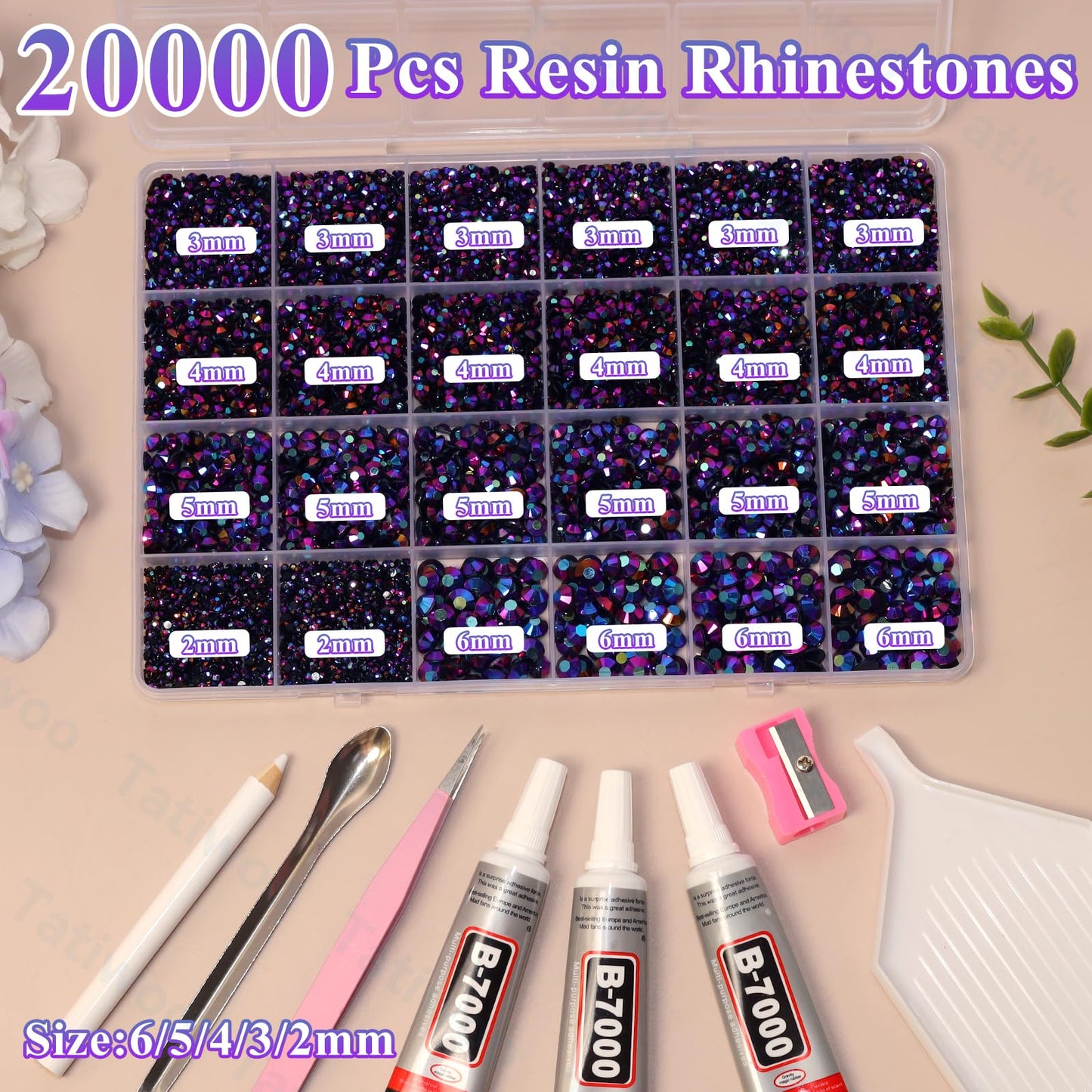 Tatiwoo Iris Purple Flatback Jelly Rhinestones – 20000 Pcs in Mixed Sizes