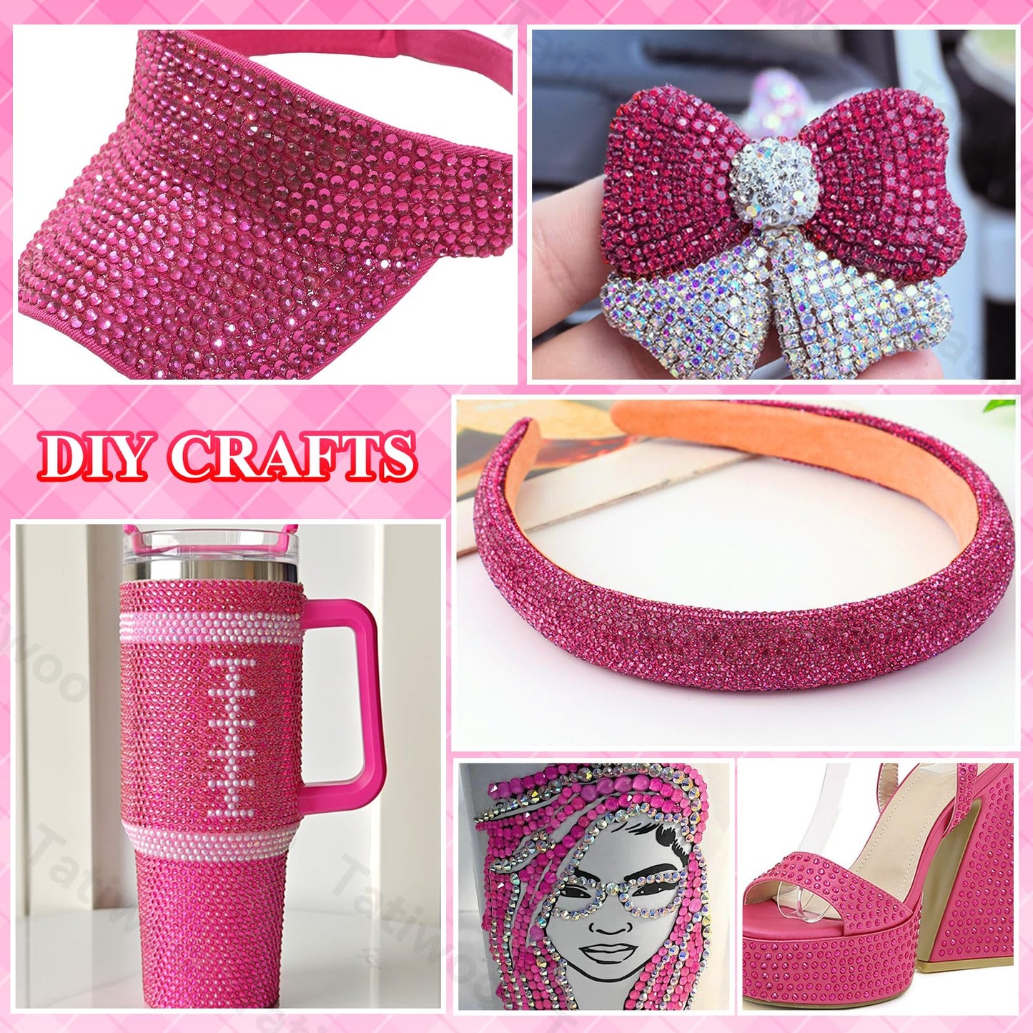 Tatiwoo 20000Pcs Hot Pink Flatback Resin Rhinestones Kit – Mixed Sizes for DIY Crafts & Tumblers