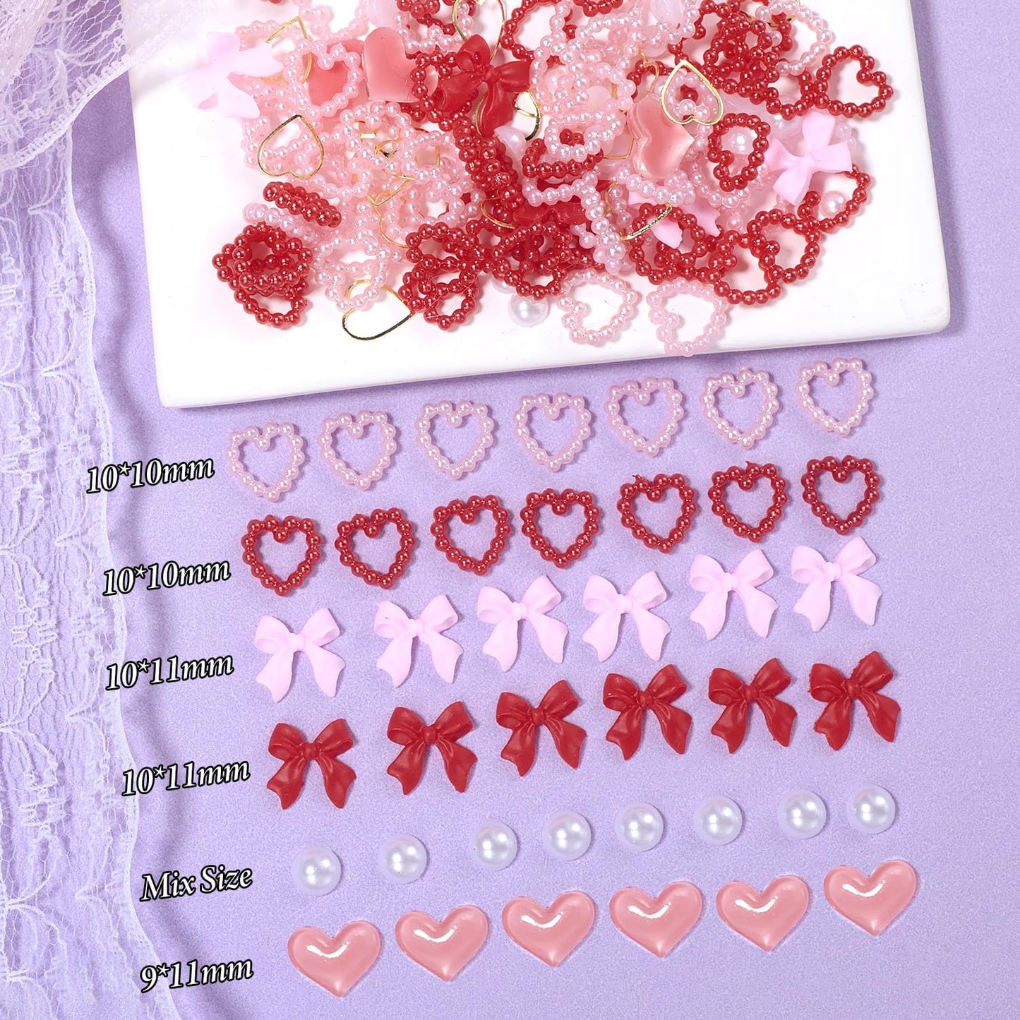 Tatiwoo 220 Pcs Valentines Gold Bow Heart Nail Charms – Y2K Nail Art Jewelry for Valentine’s Day