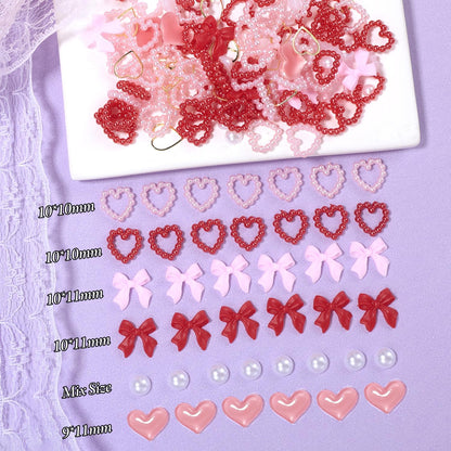 Tatiwoo 220 Pcs Valentines Gold Bow Heart Nail Charms – Y2K Nail Art Jewelry for Valentine’s Day