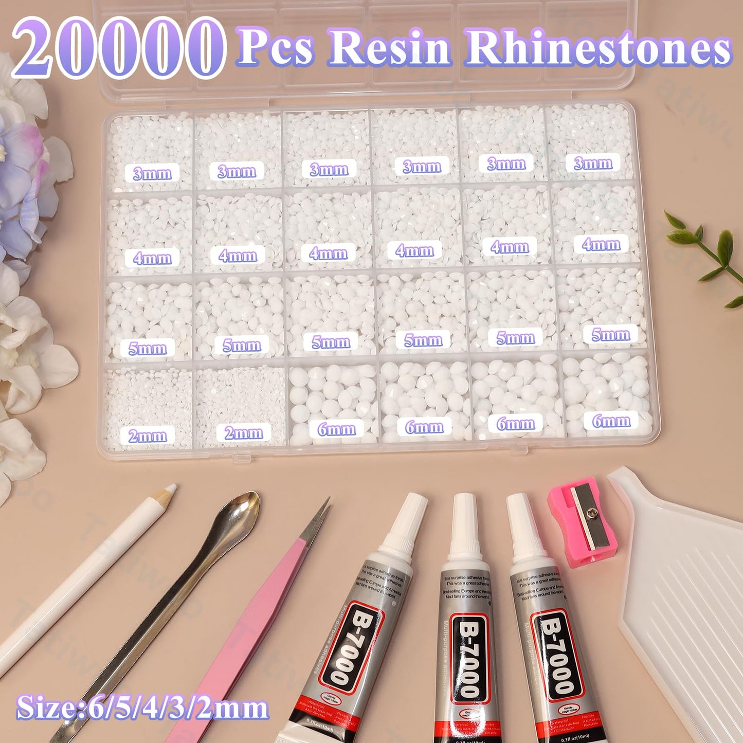 Tatiwoo 20,000 Pcs White Flatback Jelly Resin Rhinestones – Mixed Sizes for DIY Crafts, Face Makeup, Tumblers