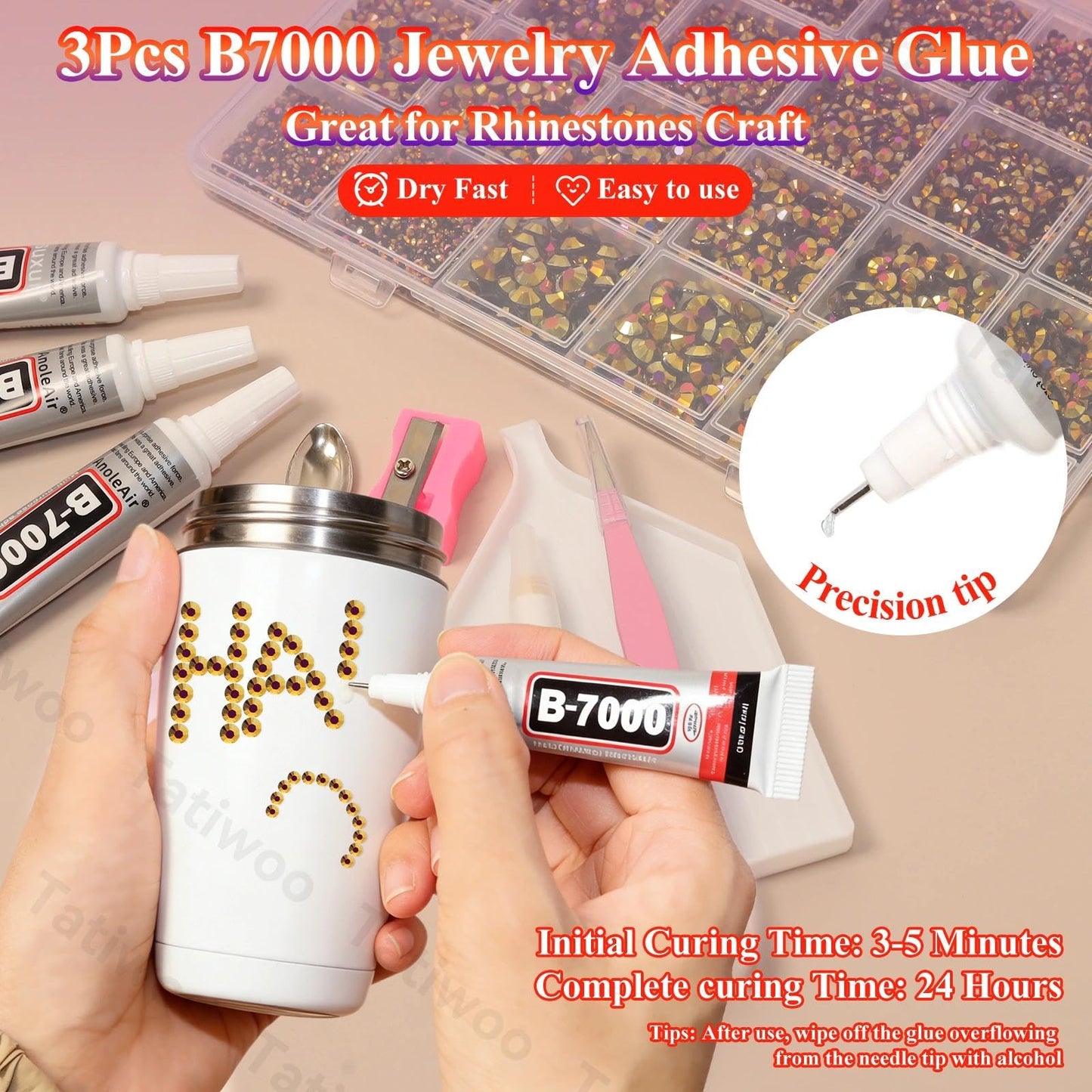 Tatiwoo 20000Pcs Gold Black Flatback Rhinestones Kit | Mix Sizes 2–6mm for Crafting, Tumblers & Nail Art