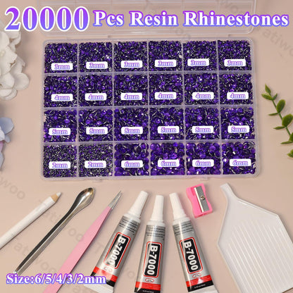 Tatiwoo 20000Pcs Roland Purple Flatback Jelly Resin Rhinestones – Mixed Sizes for Crafts & DIY