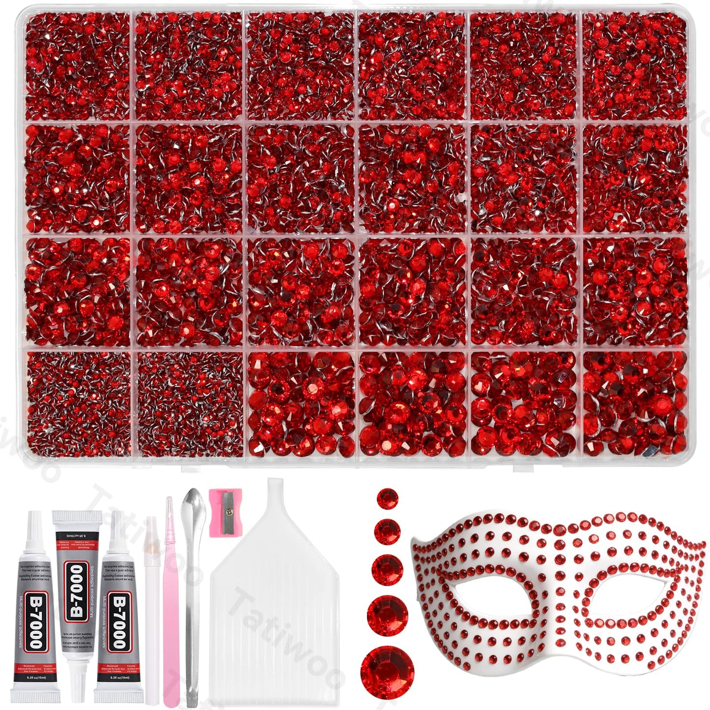 Tatiwoo 20000Pcs Ruby Red Flatback Jelly Resin Rhinestones – Mix Sizes for DIY Crafting