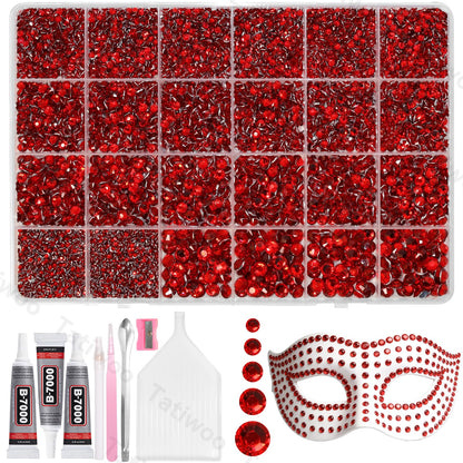 Tatiwoo 20000Pcs Ruby Red Flatback Jelly Resin Rhinestones – Mix Sizes for DIY Crafting