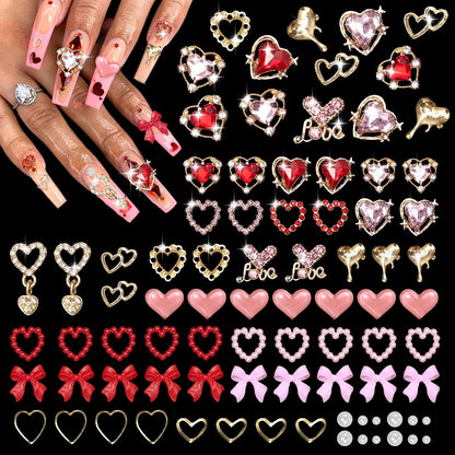 Tatiwoo 220 Pcs Valentines Gold Bow Heart Nail Charms – Y2K Nail Art Jewelry for Valentine’s Day