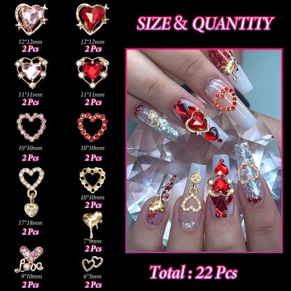 Tatiwoo 220 Pcs Valentines Gold Bow Heart Nail Charms – Y2K Nail Art Jewelry for Valentine’s Day