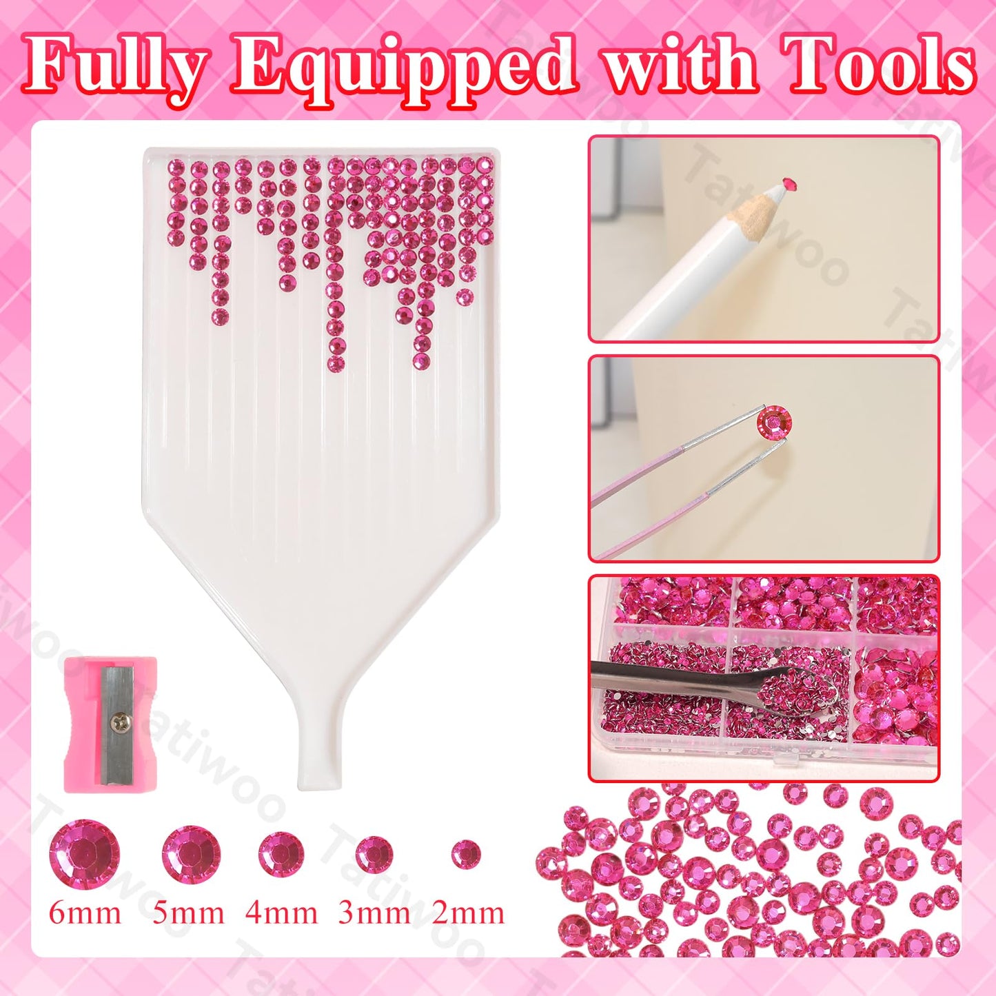 Tatiwoo 20000Pcs Hot Pink Flatback Resin Rhinestones Kit – Mixed Sizes for DIY Crafts & Tumblers