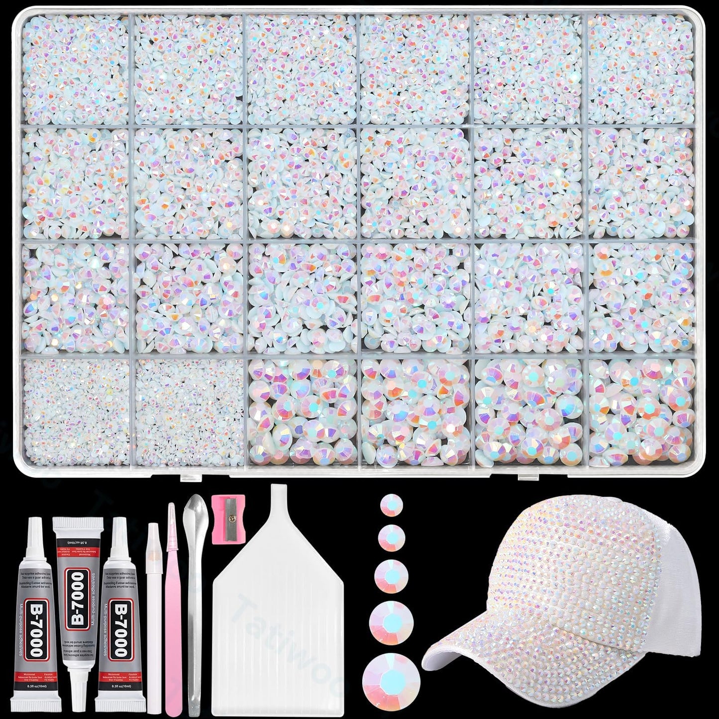 Tatiwoo 20000Pcs White AB Flatback Jelly Resin Rhinestones – Mix Sizes for DIY Crafting