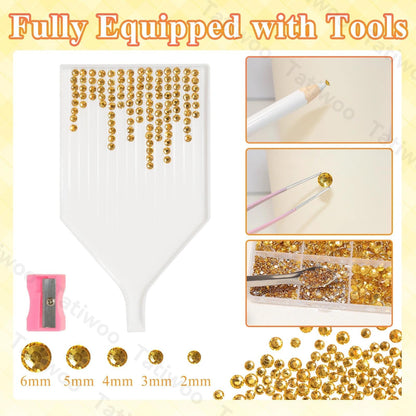Tatiwoo 20000Pcs Yellow Gold Flatback Resin Rhinestones – Mixed Sizes for DIY Crafts