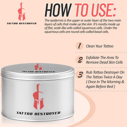Tattoo Destroyer: Natural Fading Cream for Tattoo Removal – 3 Month Supply
