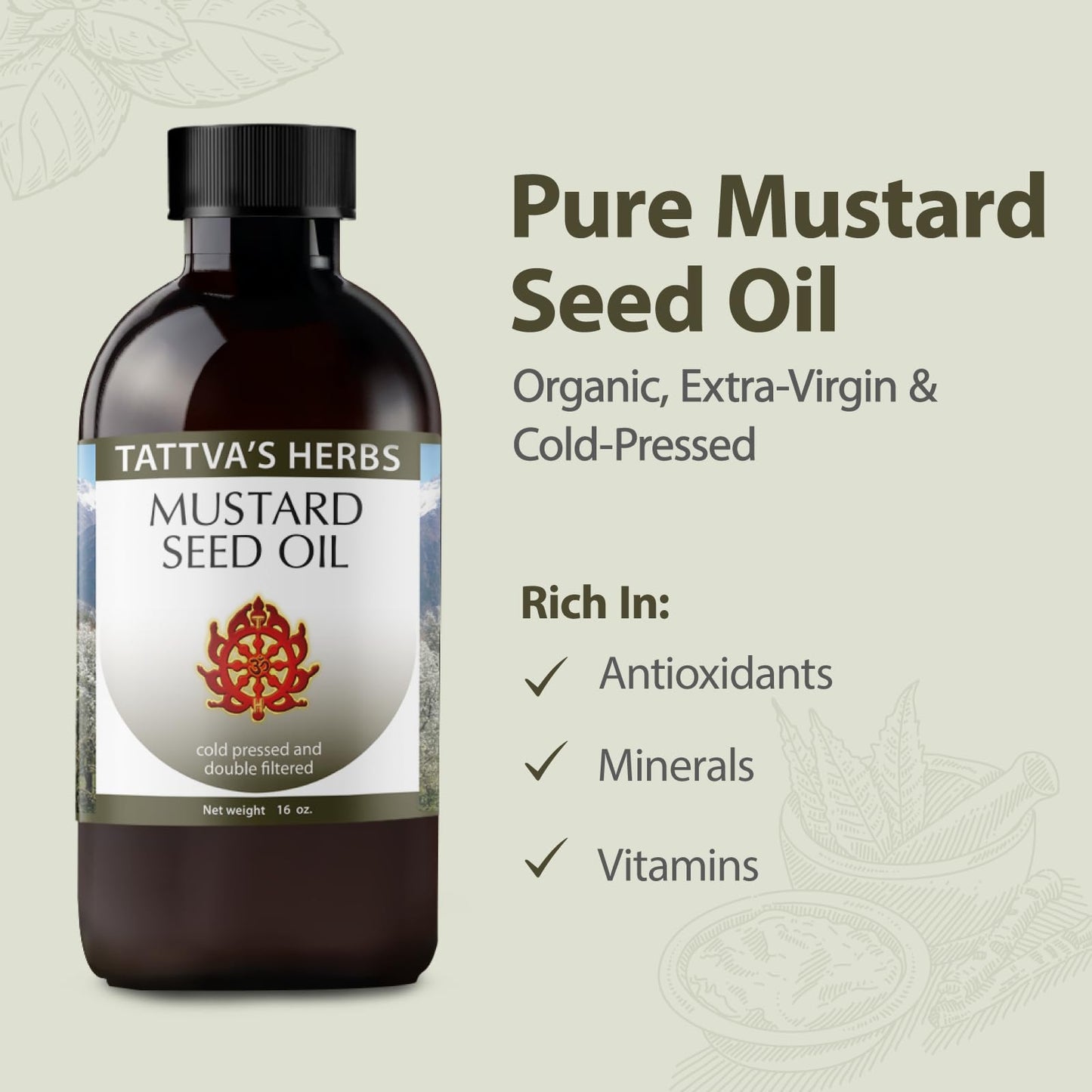 Tattva's Herbs Mustard Seed Oil – Unrefined Cold-Pressed 16 fl oz for Hair, Skin, Cooking & Massage