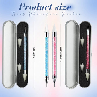 Tatuo 2-Piece Rhinestone Picker Dotting Pen – Dual-Ended Wax & Steel Tips for Precise Nail Art