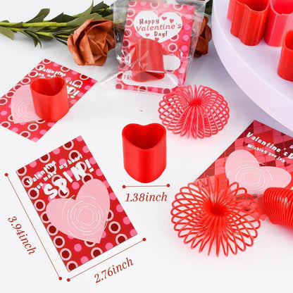 TATWOQ Valentine Fidget Toys 32 Pack – Cards & Heart Coil Springs