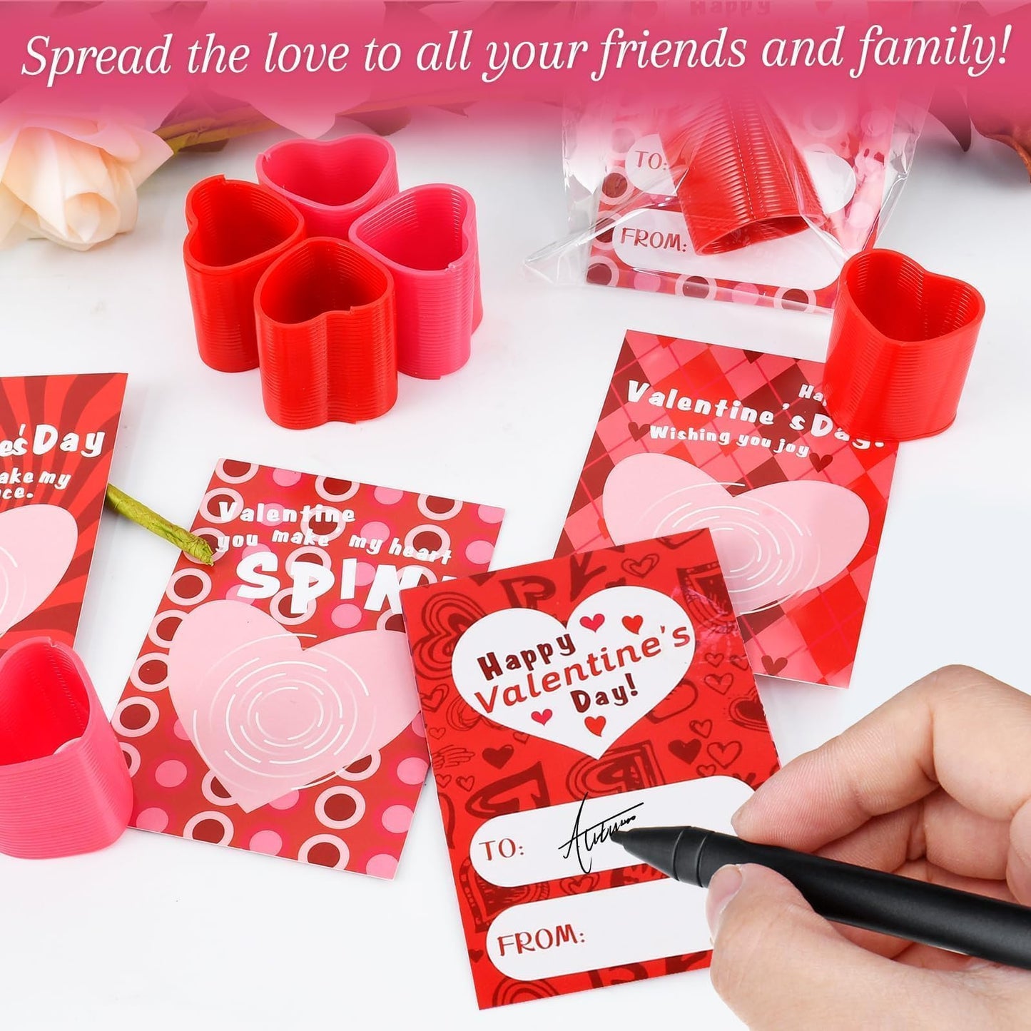 TATWOQ Valentine Fidget Toys 32 Pack – Cards & Heart Coil Springs