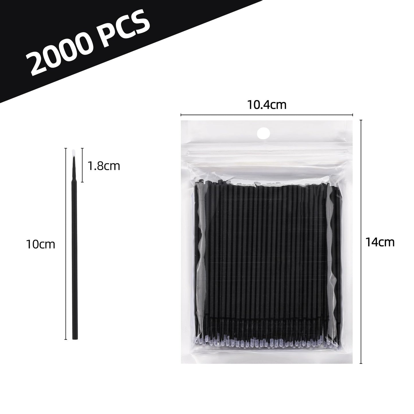 Tbestmax 2000 Pcs Micro Applicator Brush & Micro Swabs for Eyelash Extensions – Disposable Mascara Wands (Black)