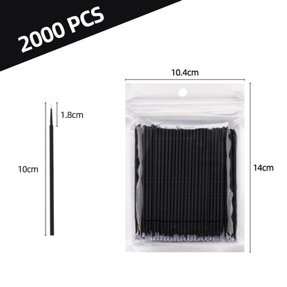 Tbestmax 2000 Pcs Micro Applicator Brush & Micro Swabs for Eyelash Extensions – Disposable Mascara Wands (Black)