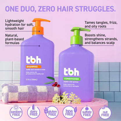 TBH Kids & Teen Shampoo and Conditioner Set – Sulfate & Paraben Free, Lightweight Hydrating Hair Care, 2 x 12 oz