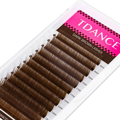 TDANCE Dark Brown Colored Lash Extensions – 0.03-0.15mm, C/CC/D/DD/J/B/L Curl, 8-15mm (Premium Salon Use)