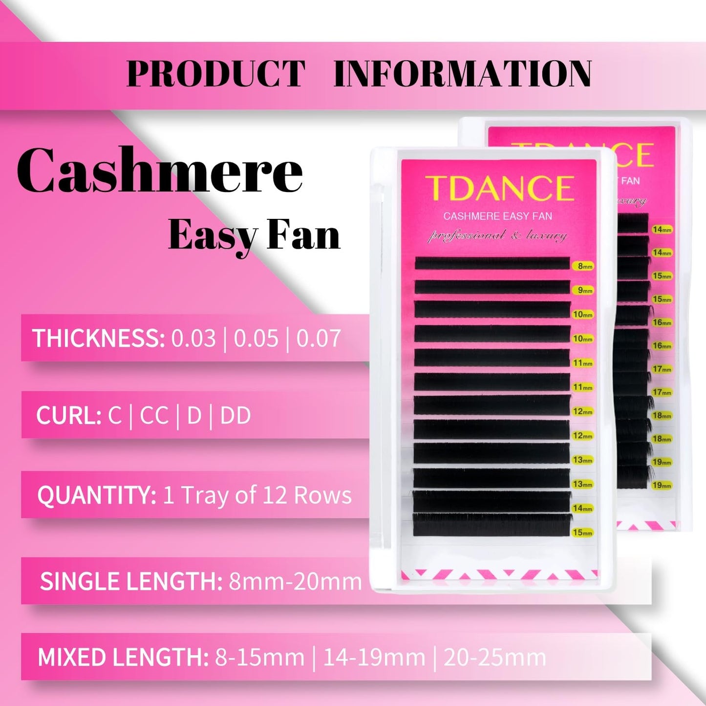 TDANCE Cashmere Easy Fan Lash Extensions — Self-Fanning 0.05mm C Curl 15mm Mega Volume