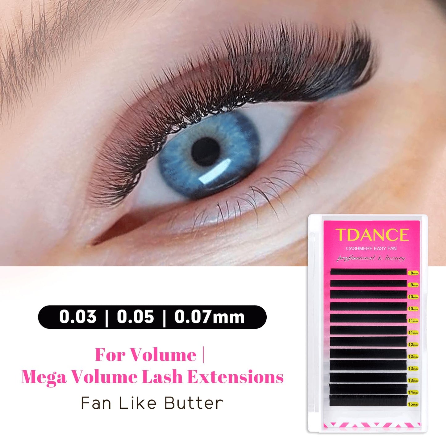 TDANCE Cashmere Easy Fan Lash Extensions 0.03mm D Curl 8-15mm – Matte Black Mega Volume Lashes