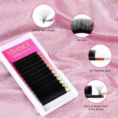 TDANCE Cashmere Easy Fan Lashes — Self-Fanning 0.03mm CC Curl, 17mm Matte Black Mega Volume