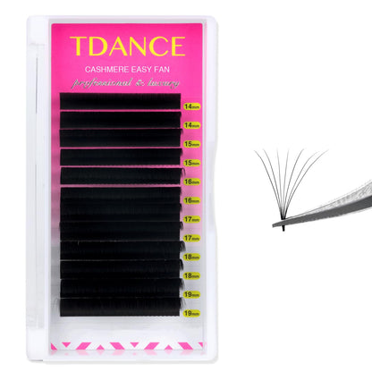 TDANCE Cashmere Easy Fan Lashes — Self-Fanning 0.03mm CC Curl, 17mm Matte Black Mega Volume