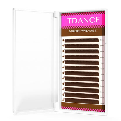 TDANCE Dark Brown Lash Extensions – Premium 0.03-0.15mm, C/CC/D/DD/J Curl, 8-15mm | Korean PBT