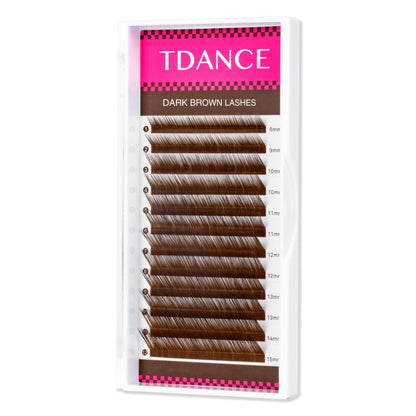 TDANCE Dark Brown Colored Lash Extensions – Premium 0.03-0.15mm Lashes, C/CC/D/DD/J/B/L Curl, 8-15mm