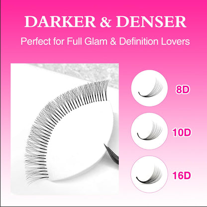 TDANCE Narrow Premade Lash Fans 1000 — Darker & Denser Volume Extensions (8D-0.07-D-8-15mm)