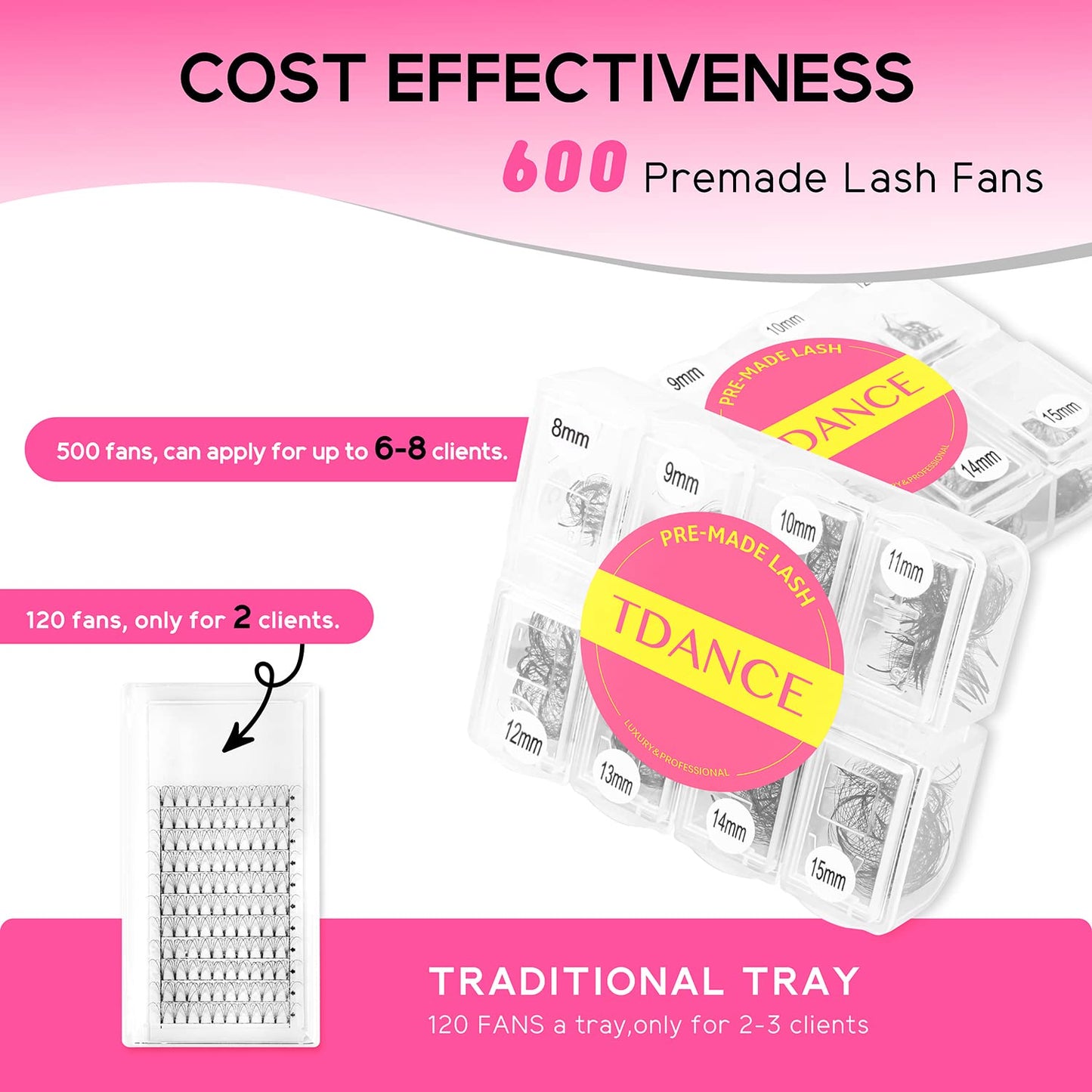 TDANCE Premade Lash Fans 600 — Natural & Volume Mix 5D-24D, Handmade Promades