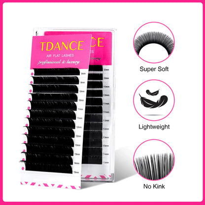 TDANCE Flat Lashes Eyelash Extensions 0.15/0.2mm – Lightweight Ellipse Lashes, Matte Black for Salon Use
