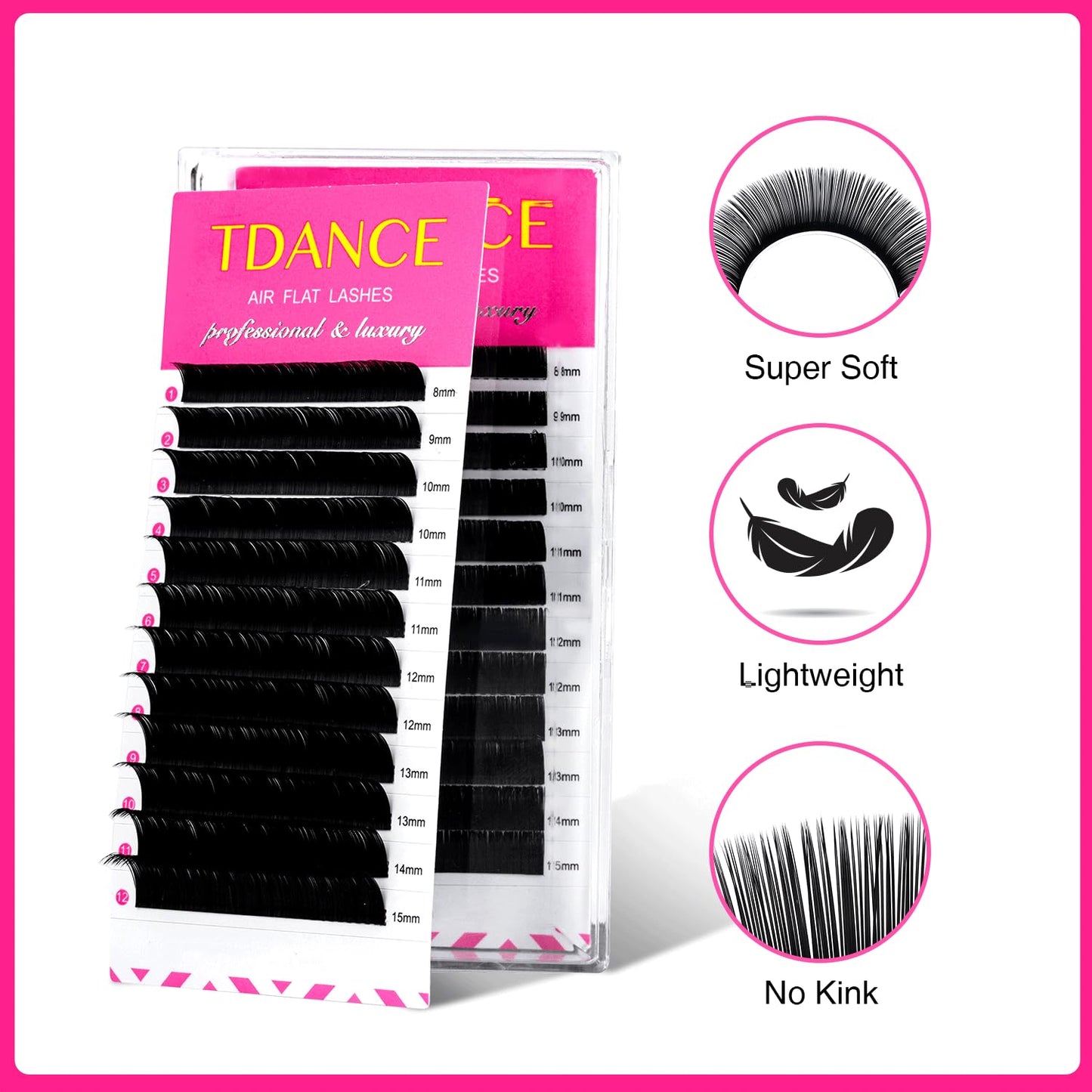 TDANCE Flat Lashes Eyelash Extensions 0.15/0.2mm – Ellipse Air Flat, Matte Black, 13mm | Salon Use